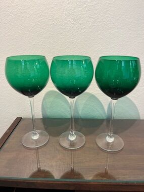 Lenox Emerald Green Wine Glasses Set of 3